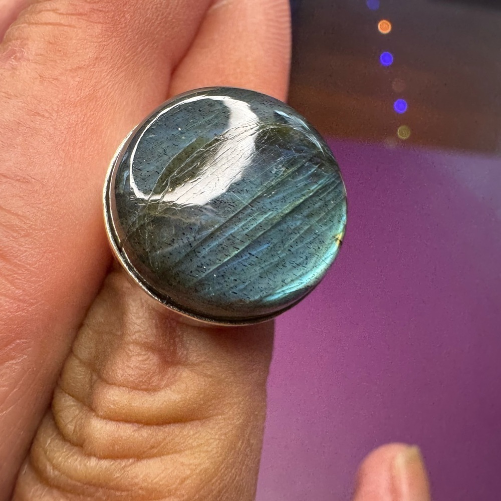 925 Silver Plated Fiery Labradorite Ring. US 5.5